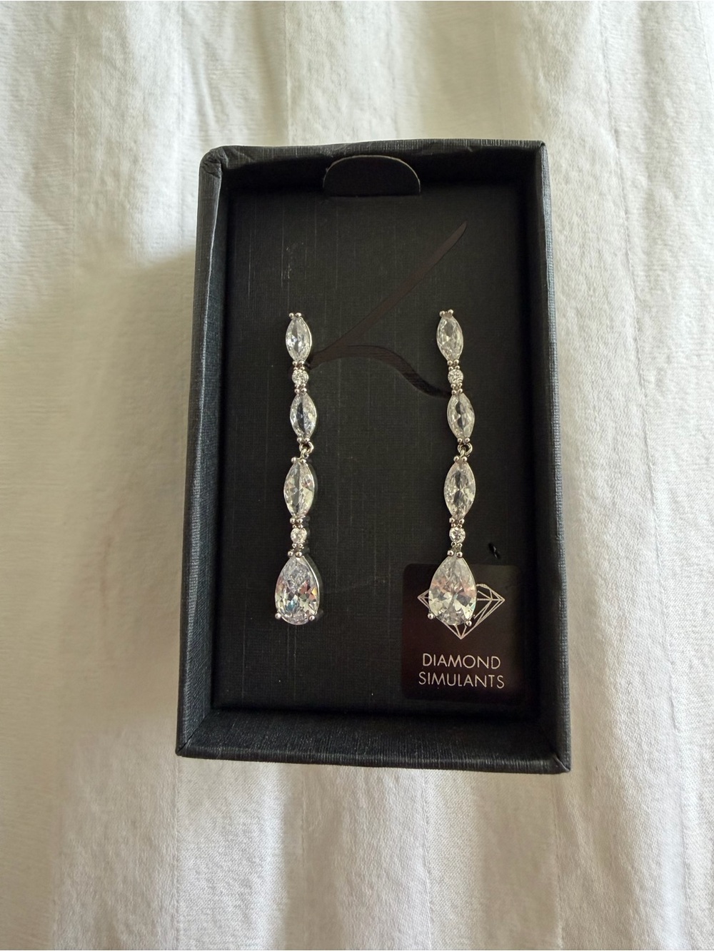 Silver-Tone Clear Crystal Drop Earrings - Diamond Simulants